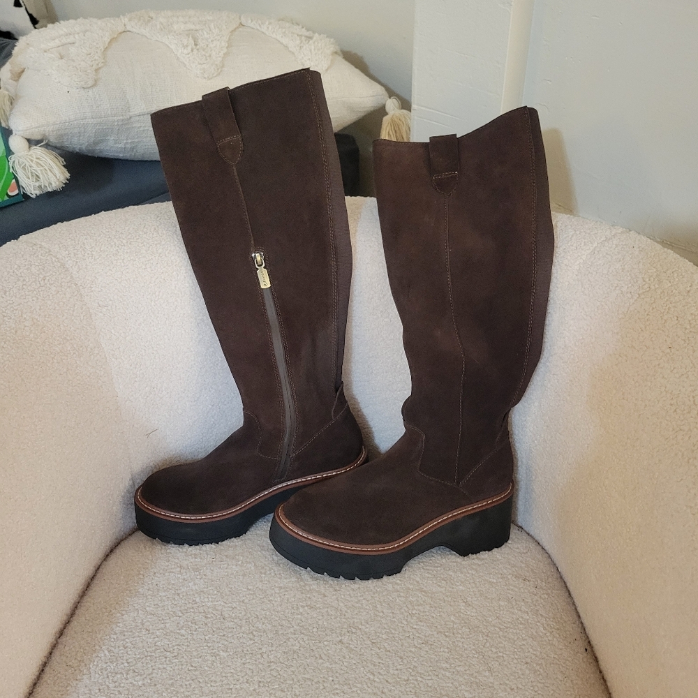 Blondo Greta Knee High Boots, Size 7 Brown Waterproof Suede